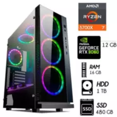 AMD - COMPUTADORA PC GAMER RYZEN 7-5700X 16GB DISCO 1TB+SSD 480GB VIDEO RTX 3060 12GB CASE 800W