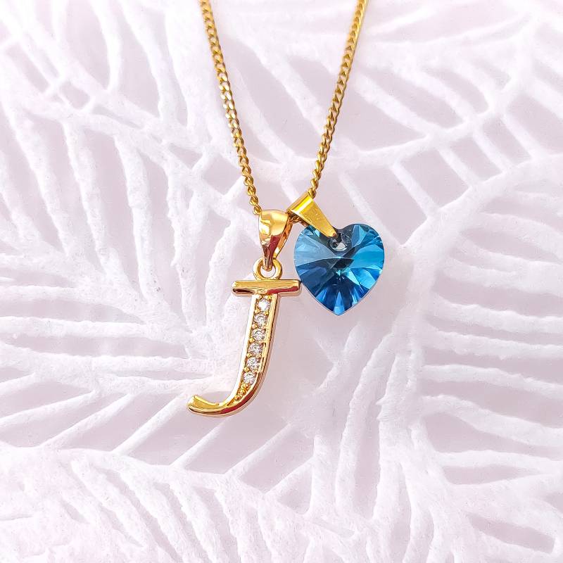 Collar Dorado Dije Letra Inicial con Cristal Corazón Azul GENERICA | falabella.com