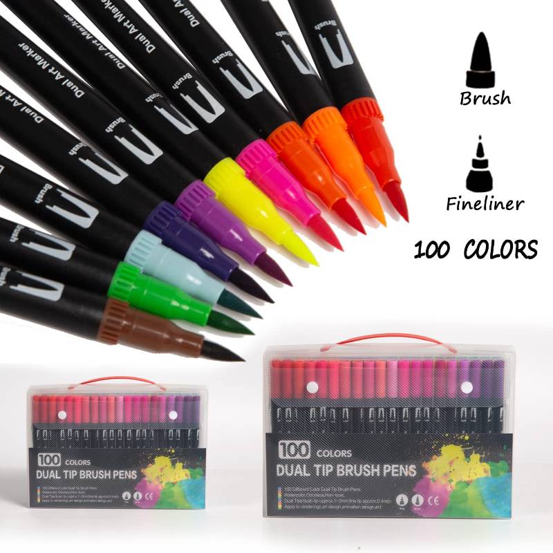 Plumones punta pincel marcadores doble punta lonk 100 colors