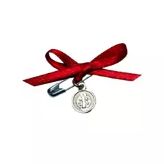 SANTORAL - Medalla de San Benito en Plata con Imperdible - Rojo