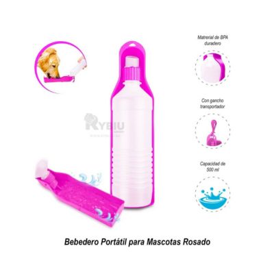 Botella Bebedero Portátil P/ Perros Mascotas 500ml C/ Gancho