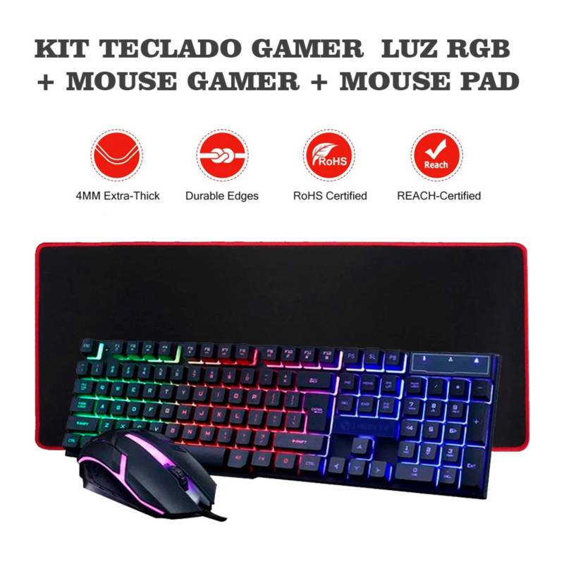 Kit Teclado Gamer Luz Led RGB + Mouse Gamer RGB USB + Mouse Pad GENERICO |