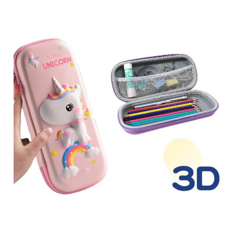 Cartuchera escolar kawaii modelo 3d para niñas - unicornio GENERICO