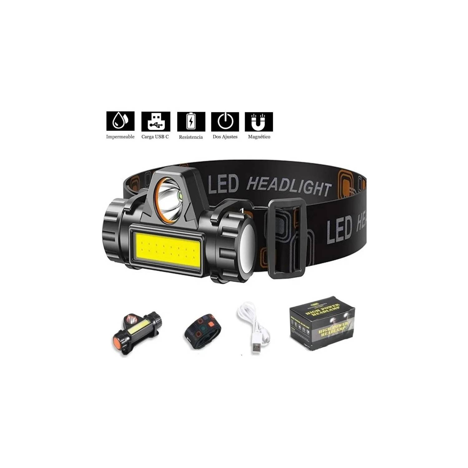 Linterna Lampara LED de Cabeza Recargable Impermeable USB para