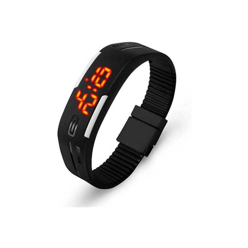 Reloj pulsera fitness unisex led digital de silicona - negro