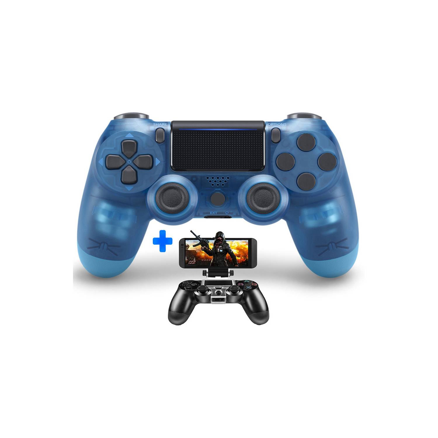 Pack Mando PS4 Azul Transparente V2 Compatible más Soporte de Celular  GENERICO