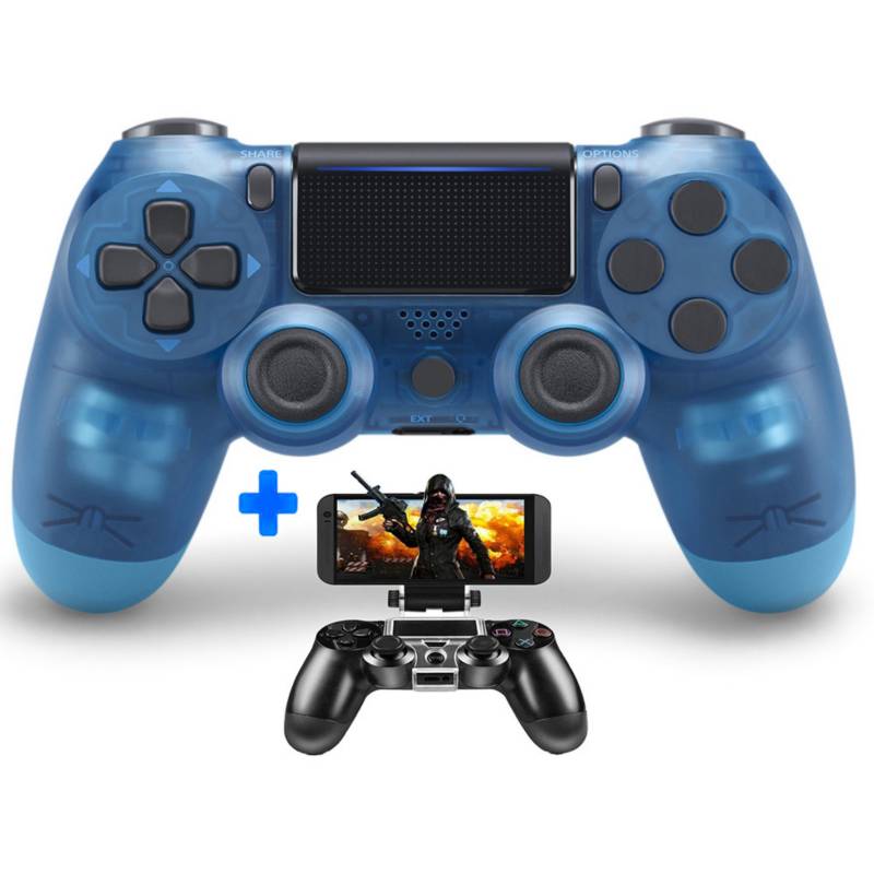 Pack Mando PS4 Azul Transparente V2 Compatible más Soporte de