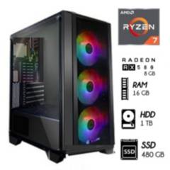 RYZEN - Computadora PC GAMER Ryzen 7-5700X Ram 16GB 1TB SSD 480GB RX 580 8GB CASE GAMER