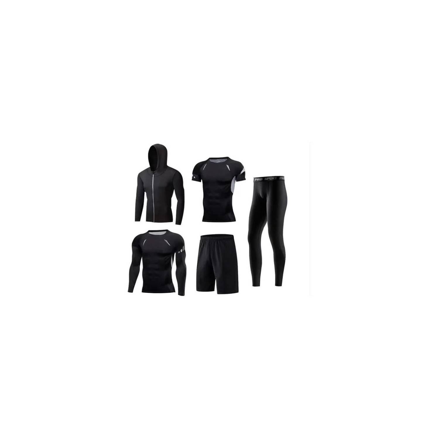 Conjunto de ropa deportiva de color negro con 5 piezas GENERICO