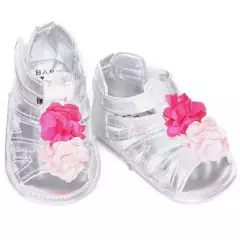 BABY - Sandalias para Bebé Niña Plateadas con Flores