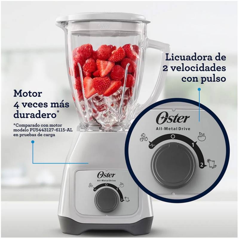 Licuadora Oster® 2 velocidades más pulso y vaso de vidrio