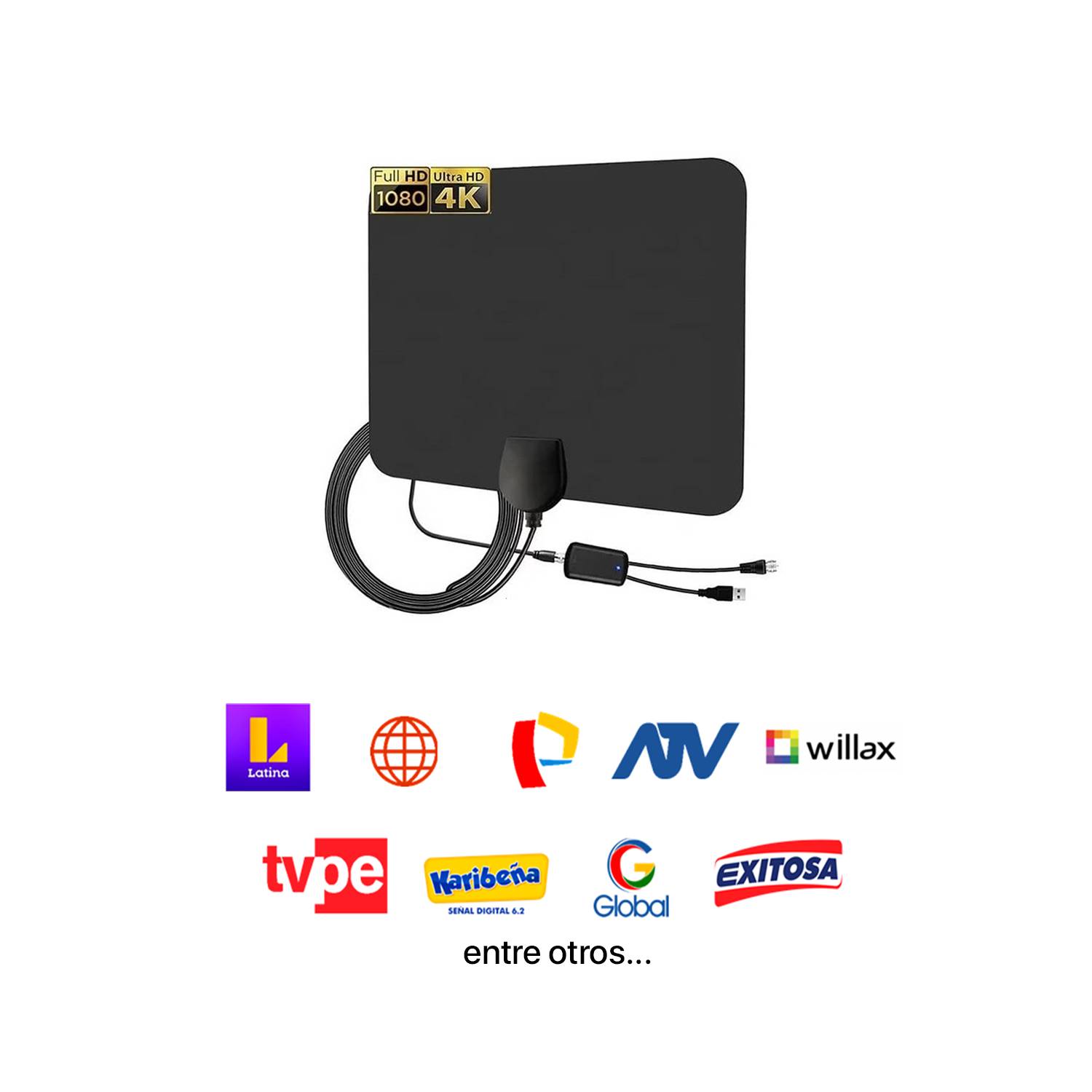 Antena Digital Tv Tdt Canales Hd Ultra Plana Con Amplificador I