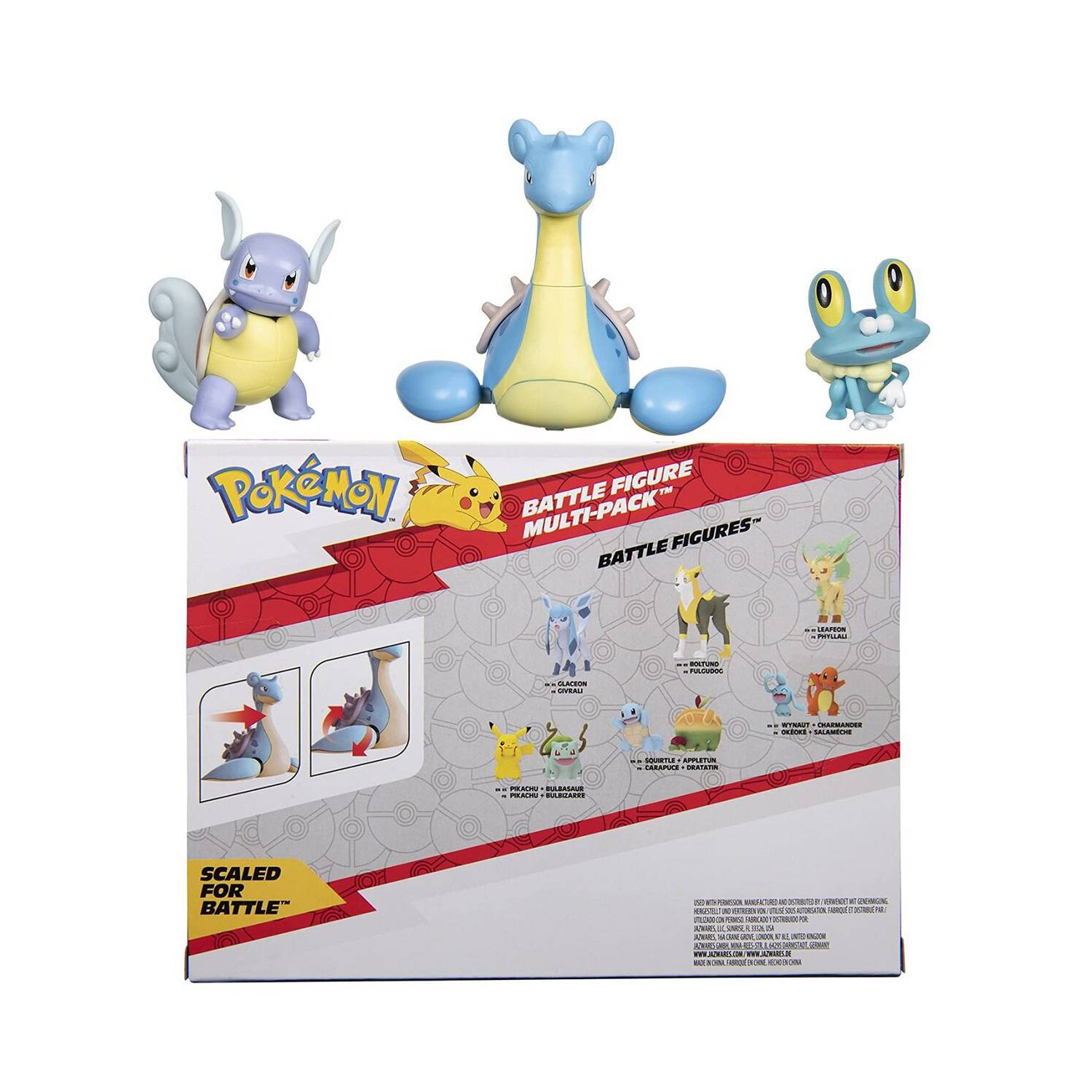 Conjunto Pokémons Água: Froakie, Wartortle, Lapras - 3 unidades