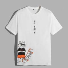 YANSUS - Polo Blanco Hombre Camiseta Yansus con Estampado de Letra Japones.