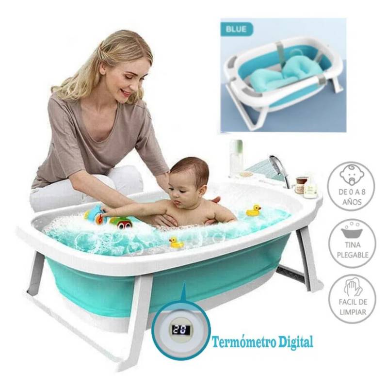 Bañera para Bebé Portátil Con Termometro Azul GENERICO