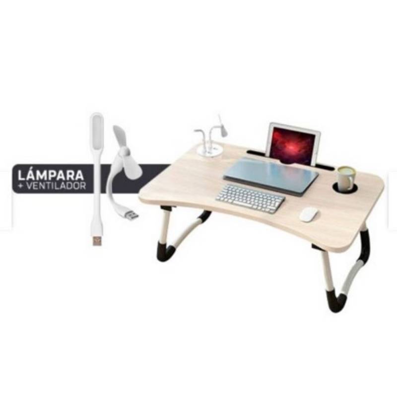 Escritorio plegable para laptop, bandeja plegable para laptop con 4 puertos  USB, cajón de almacenamiento y soporte para tazas, soporte de escritorio