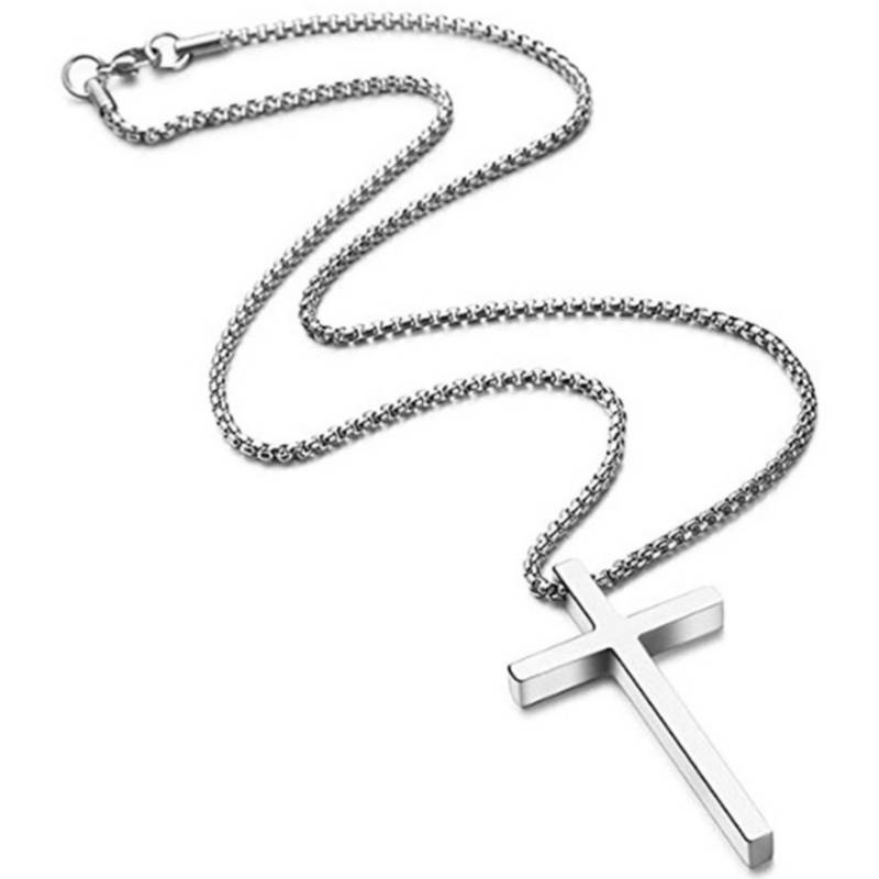 Collar cruz hombres y mujeres de acero cruz colgante - 49cm de plata GENERICO | falabella.com