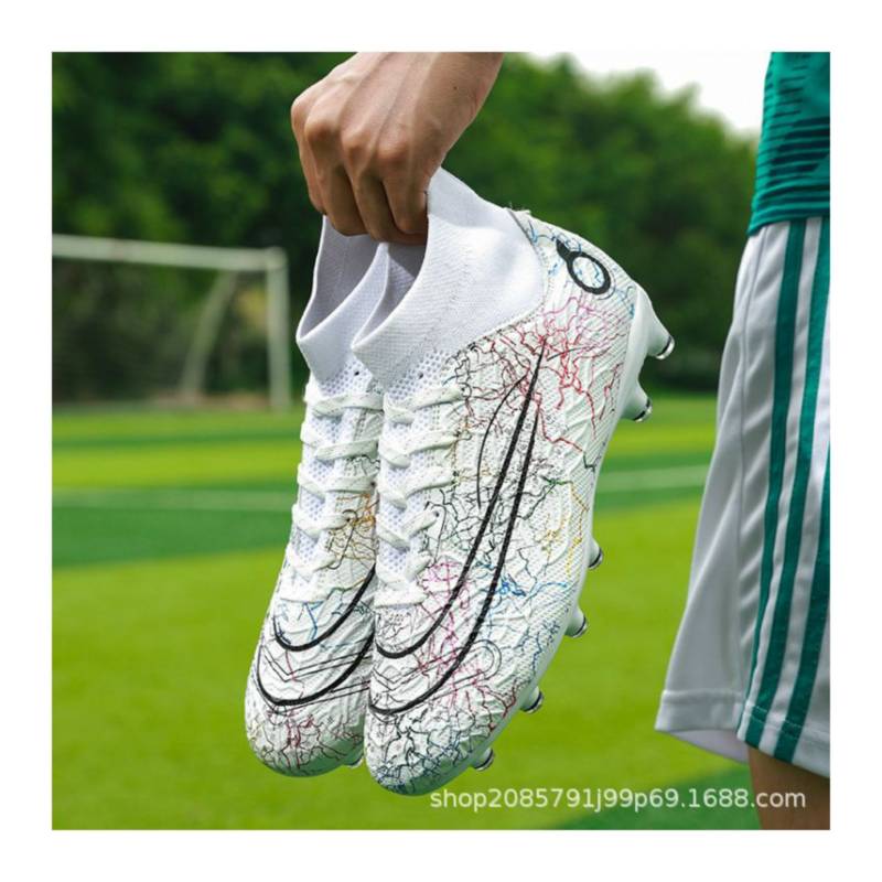 Botas de fútbol Zapatos de fútbol Turf Hightop AG para hombre-Blanco. –