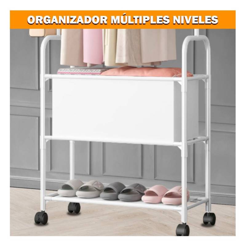 Perchero Colgador Organizador Ropa XM Ruedas Blanco