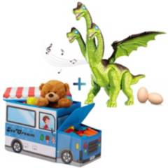 MINARI - Organizador de Juguetes Carrito Niño + Dino Dragón 3 Cabezas