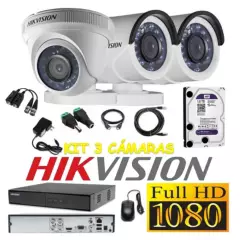 HIKVISION - kit 3 Cámaras Seguridad FULLHD 1080p Hikvision 1tb