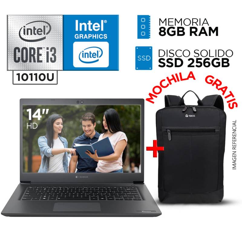 TOSHIBA - Laptop Dynabook Intel Core i3 8GB 256GB Toshiba 10° Gen 14 Pulgadas + Mochila Gratis