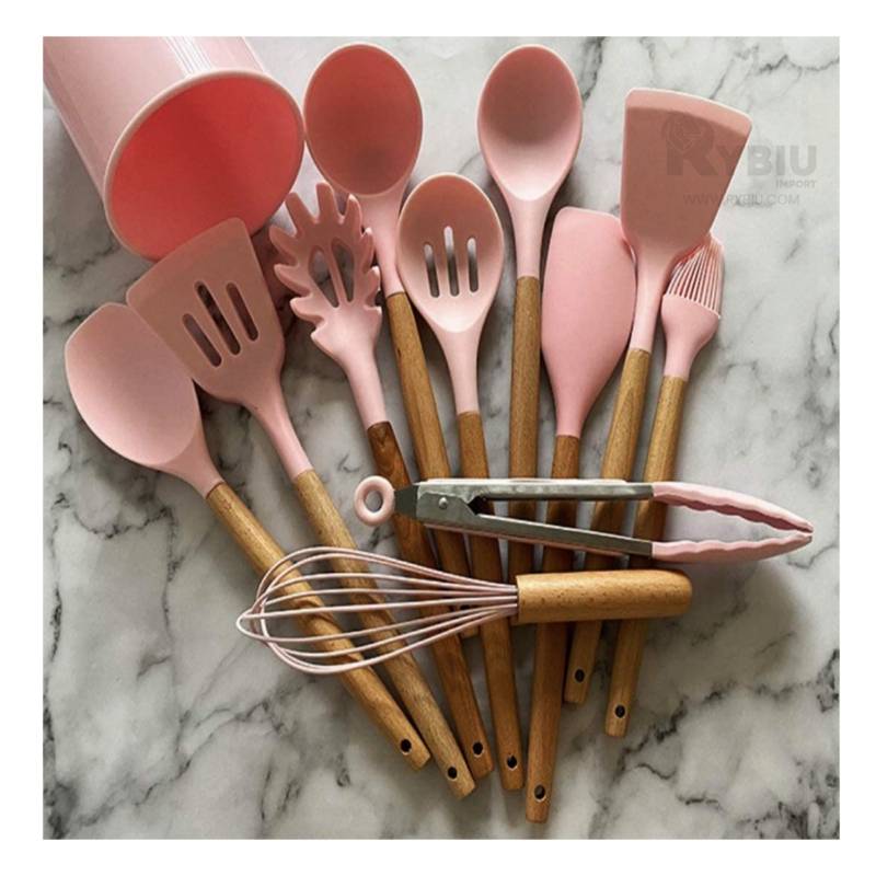 12 piezas Set utensilios de cocina de silicona, Moda de Mujer