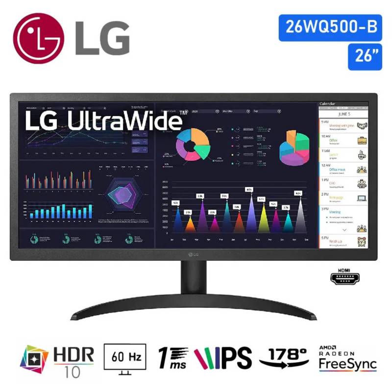 LG - Monitor LG 26WQ500 257 IPS 75HZ Ultrawide HDR10 FREESYNC sRGB 99