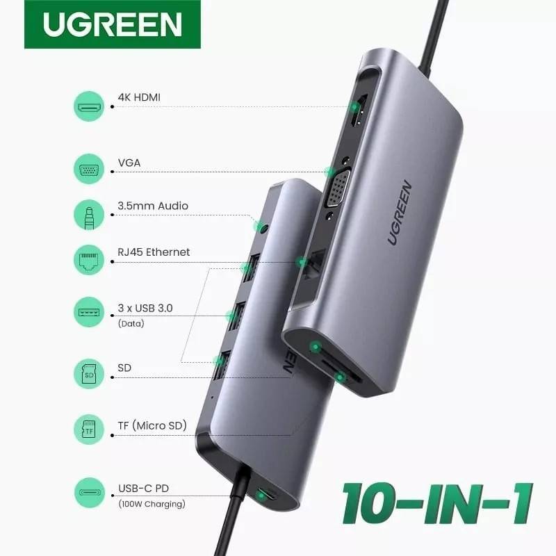 Hub USB Tipo C a Hdmi 4k/USB 3.0 x2/microSD/SD/Tipo-C Ugreen 