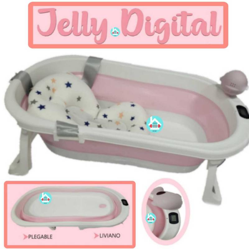 BABY KITS - Tina de baño con termómetro y rociador JELLY ROSADO