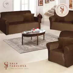 IMPORTADO - Funda de mueble terciopelo 3-2-1 Chocolate Sala fabulosa