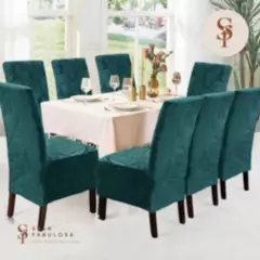 IMPORTADO - Funda de silla terciopelo labrado 8 piezas Jade Sala fabulosa
