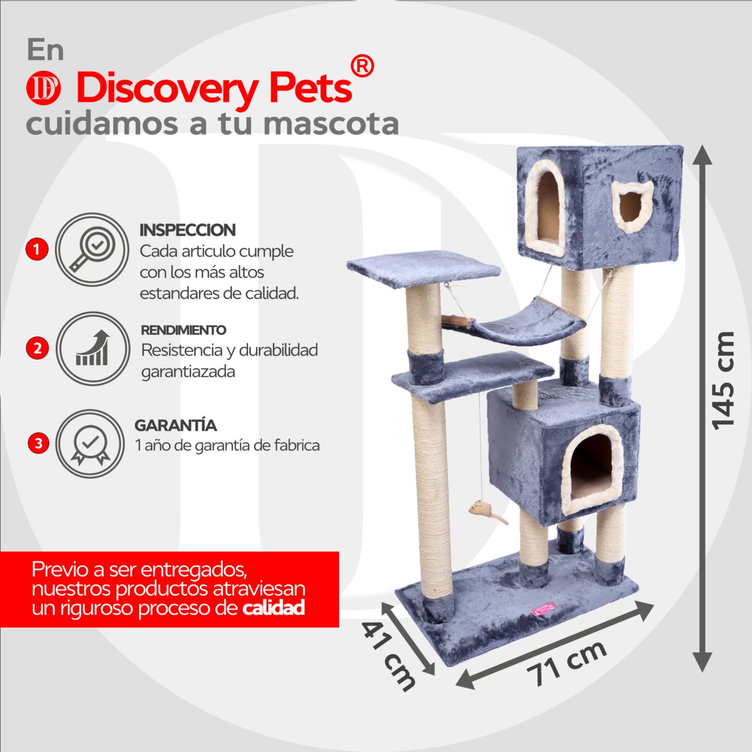 Rascador Premium con Escalera para Gatos Discovery Pets deTres Pisos Casa  Plomo