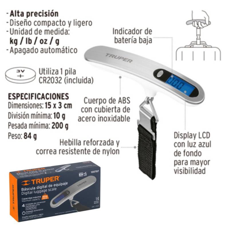 Balanza Digital De Mano Para Equipaje Maleta 50kg Truper