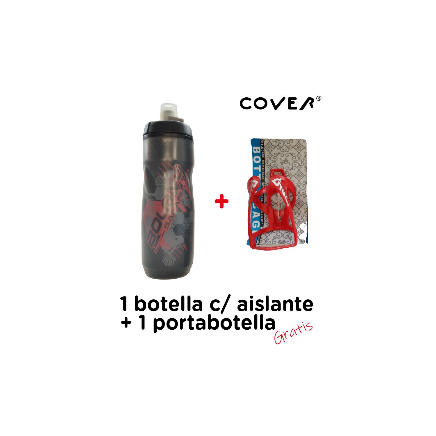 Botella con Aislante Térmico 750 ml Color Negro-Rojo COVER COVER