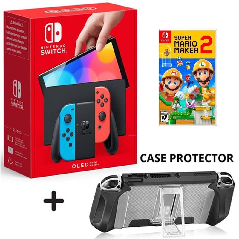 NINTENDO - Consola Nintendo Switch Oled Neon - Case Protector - Videojuego