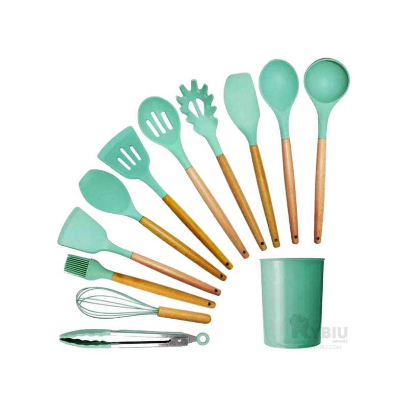 Set de Cucharones Utensilios de Silicona y Madera para Cocina Premium  IMPORTADO