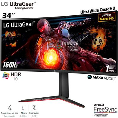 MONITOR GAMING LG UltraGear 34GP63A-B, 34 VA CURVO, WQHD, 160Hz, 5ms,  FreeSync.