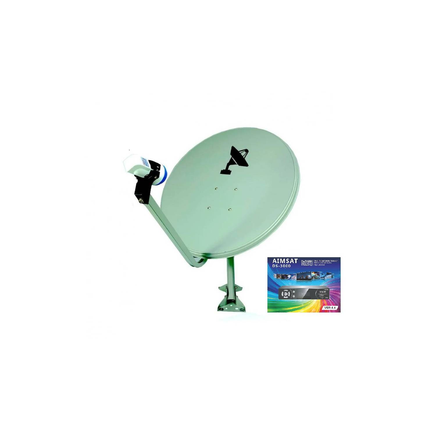 KIT TV Satelital c Antena 60cm y Decodificador AIMSAT H264 1080p KIT
