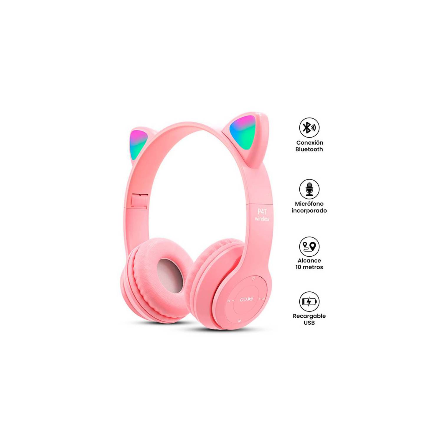 Audifonos Inal mbricos P47M RGB Gato Rosa GENERICO falabella