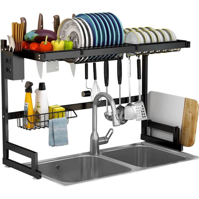 MR.SIGA Escurridor de platos para encimera de cocina, escurridor de platos  compacto con escurridor, soporte para utensilios y estante para tazas