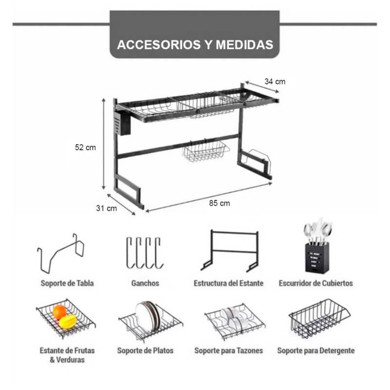 Escurridor de Platos sobre Fregadero Estante de Cocina Moderno 85cm SASHIJA