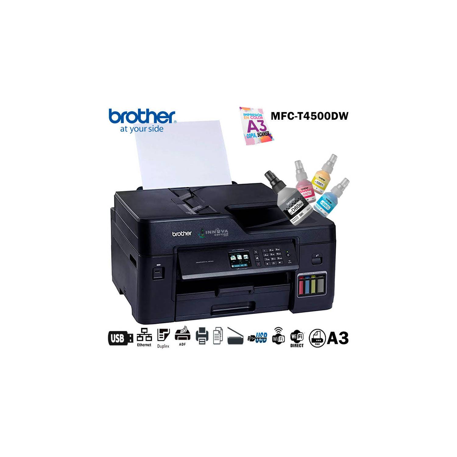 Impresora multifunción Inkjet color - Brother - MFCT4500DW - A3 WiFi &  Ethernet