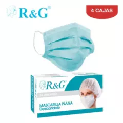 R&G - Mascarilla quirúrgica 3 capas celeste caja*50und R&G. Pack 4 cajas