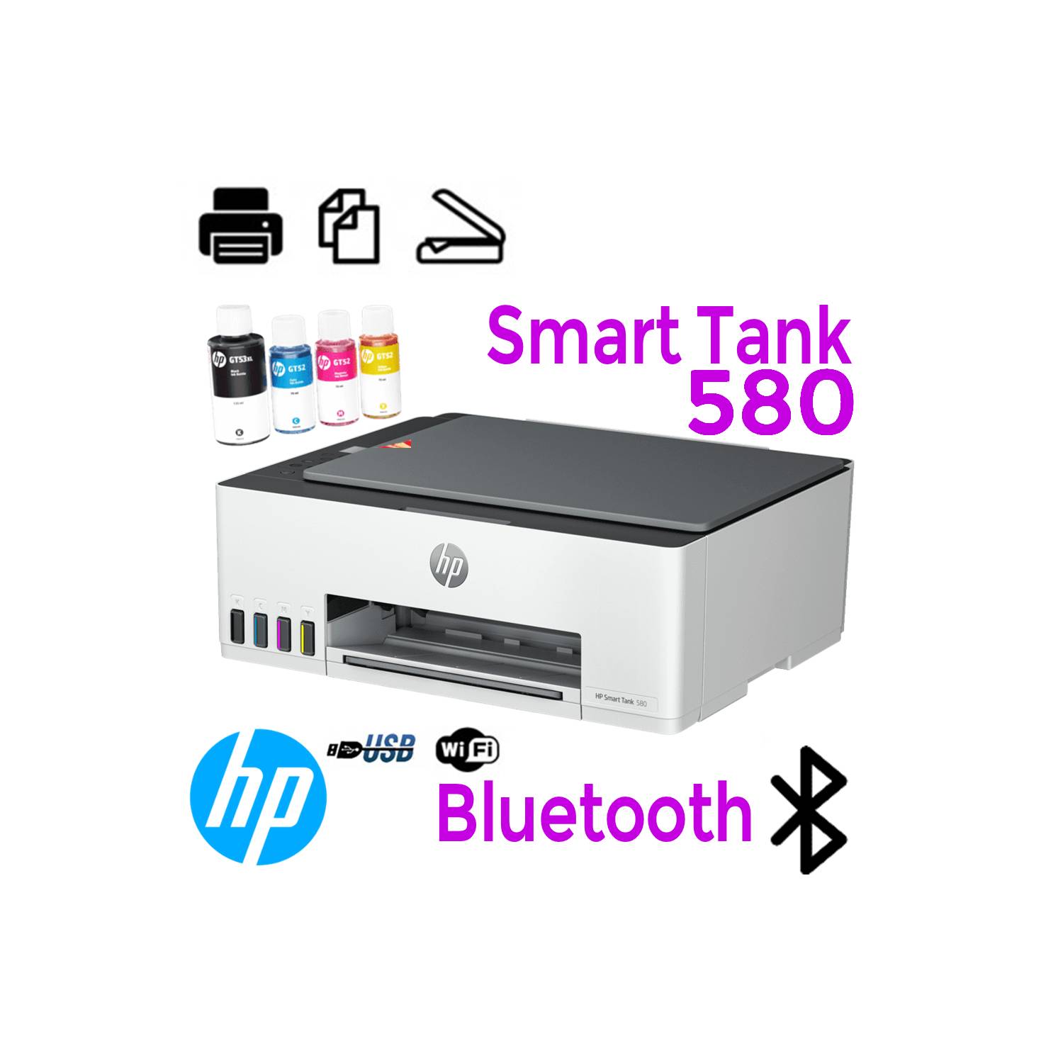 Impresora Smart Tank 580 Multifuncional, Wifi / Bluetooth Color Blanco