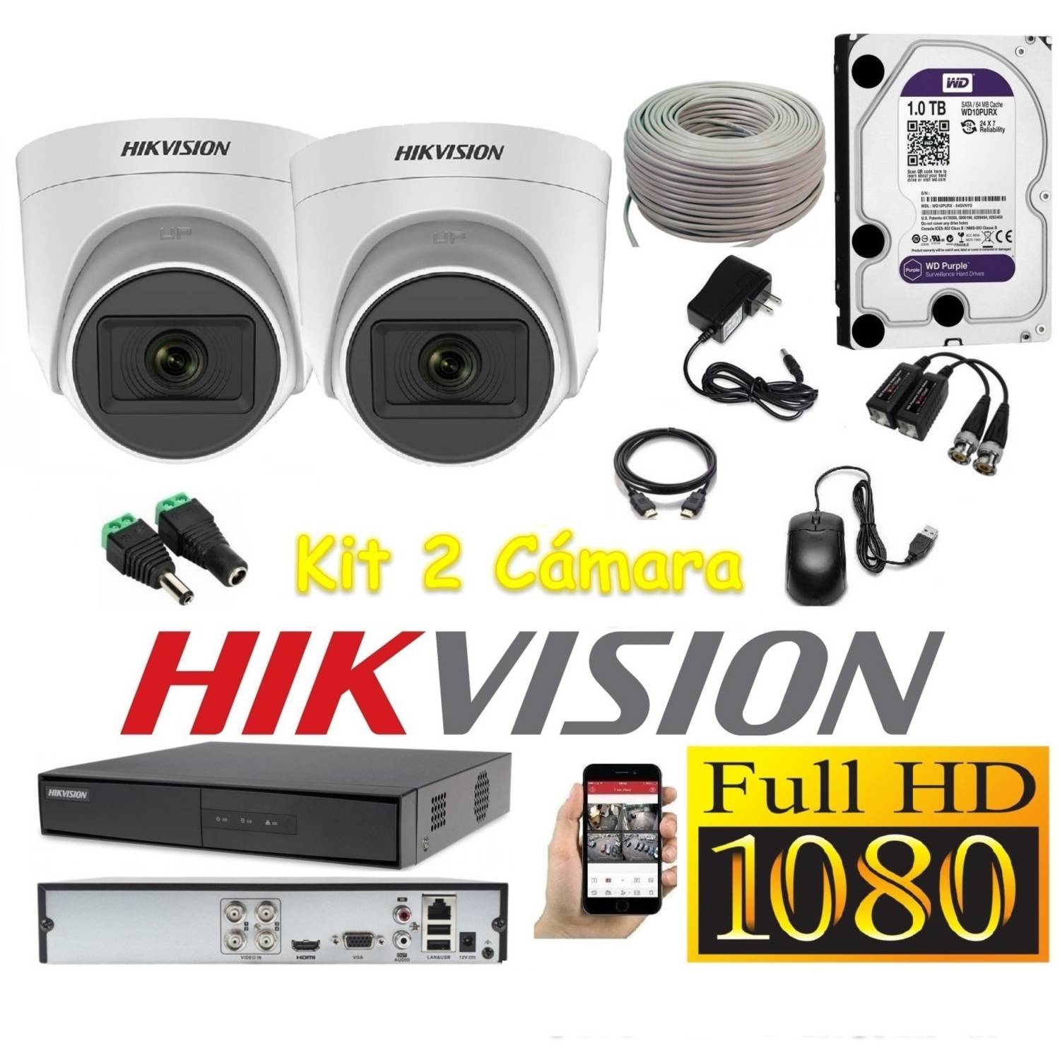 Cámaras Vigilancia Kit 2 Hikvision Full Hd 1Tb