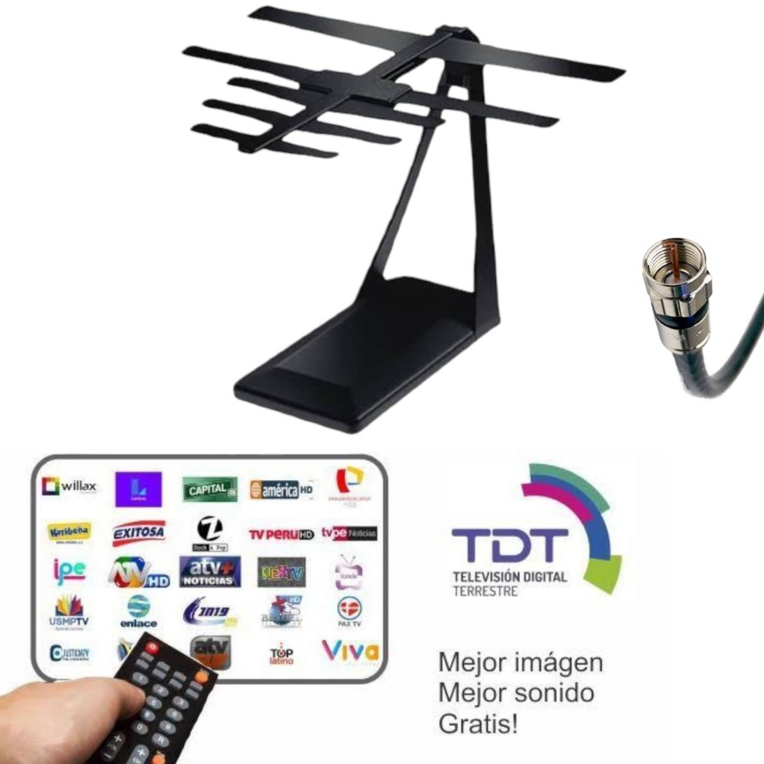 Antena Señal Digital Cable 3m HDTV Para TV LCD Smart TV VHF-UHF OEM