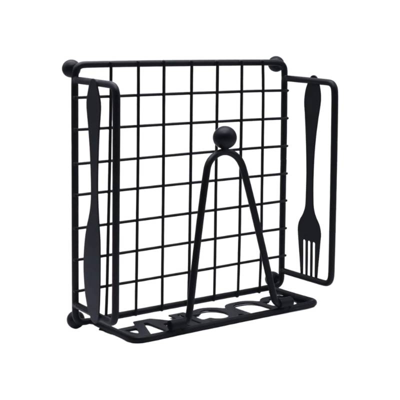 Servilletero vertical negro industrial de metal de 14x7x12 cm 