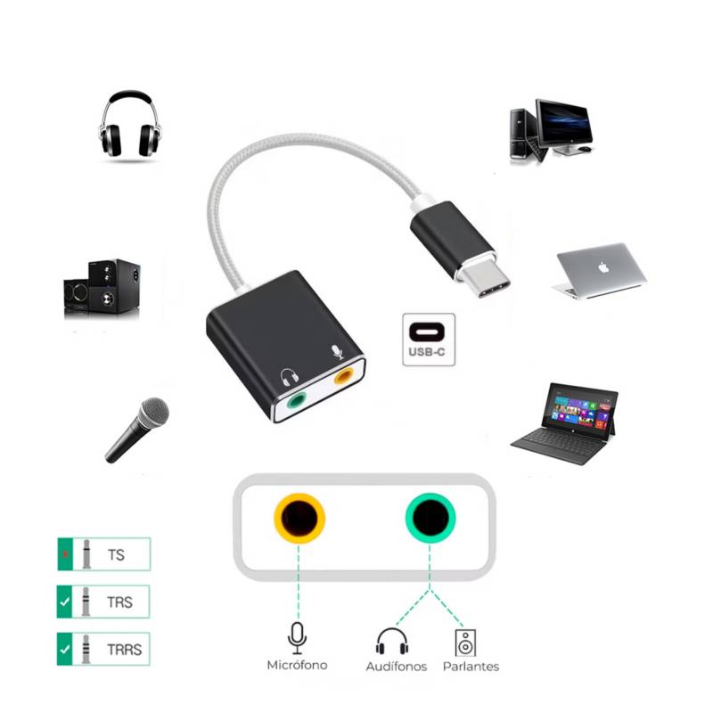 Adaptador USB 2.0 a Jack 3.5mm Audio, Parlante y Micrófono OEM