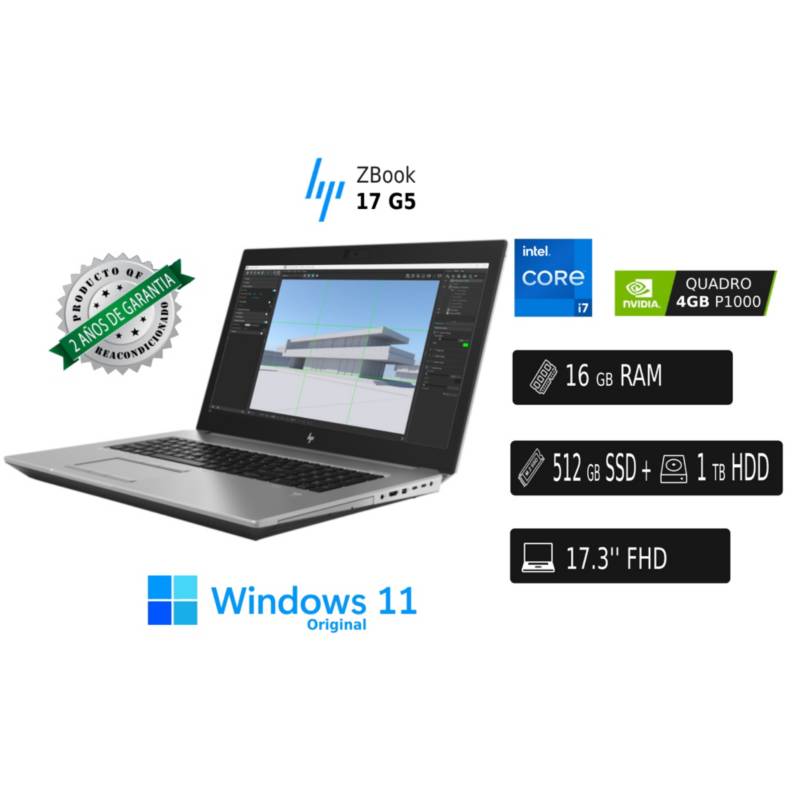 HP - Laptop Hp Zbook Premium 17G5 Intel I7-8va 16GBRam+512GBssd+1tbHDD Reacondicionada 2 Años Garantía